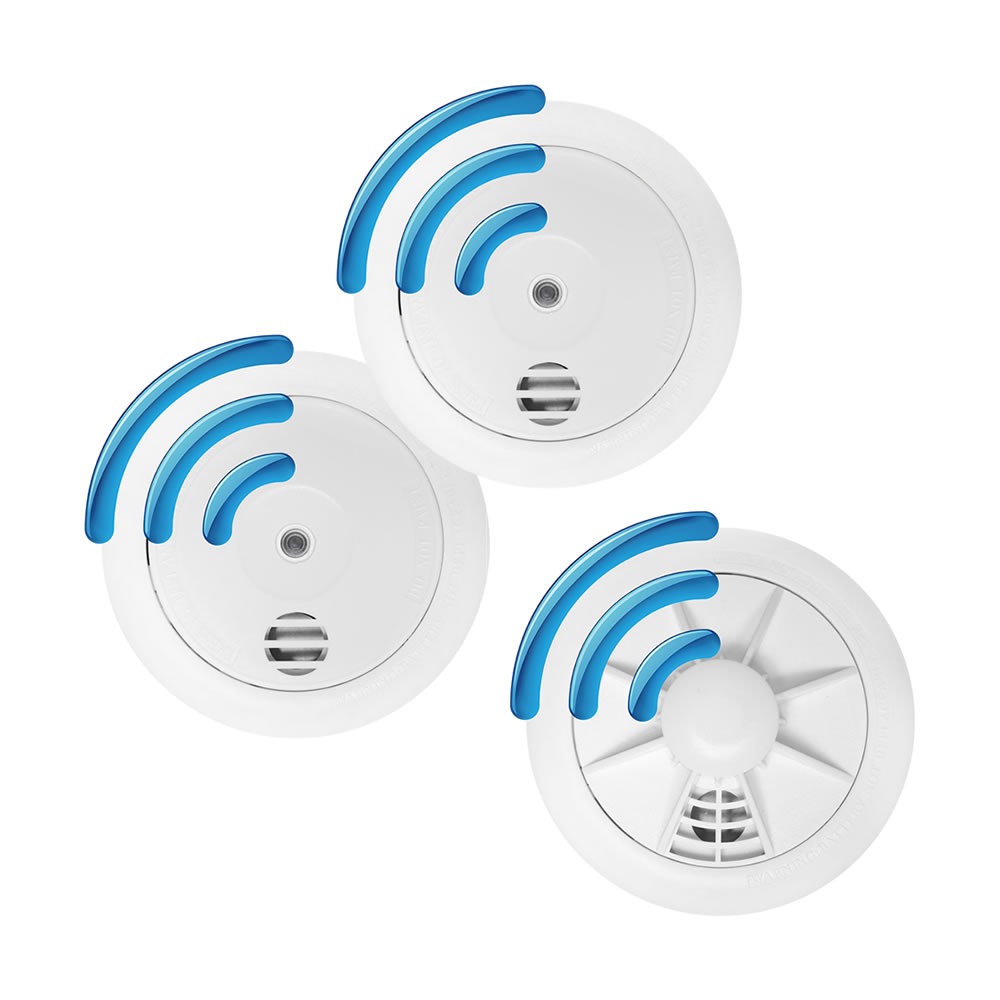 RADIO-INTERLINKED 10 YEAR 2 SMOKE ALARMS & 1 HEAT ALARM KIT – FIREHAWK W SERIES