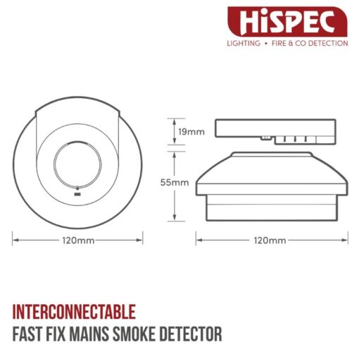 INTERCONNECTABLE FAST FIX MAINS SMOKE DETECTOR WITH 10YR RECHARGEABLE LITHIUM BATTERY BACKUP