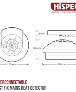 INTERCONNECTABLE FAST FIX MAINS HEAT DETECTOR WITH 9V BACKUP BATTERY INCLUDED